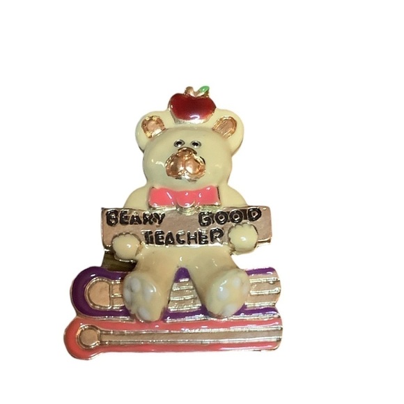 Jewelry - Vintage 90’s Teacher Bear Brooch Signed